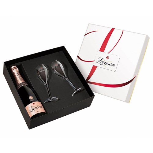 Lanson Le Rose Champagne & Branded Flutes Gift set - Top-Rated